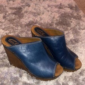 Blue leather heels